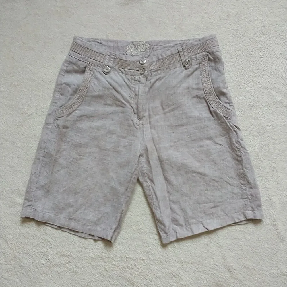 Debenhams Shorts Womens US4 Beige 100%Linen Pockets ~9